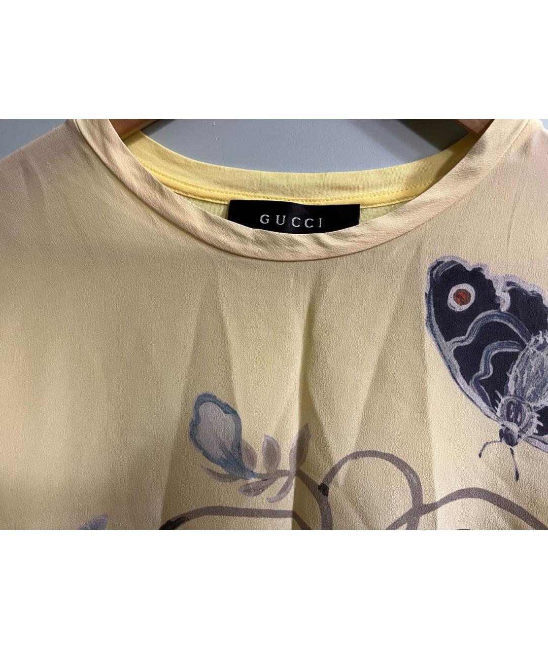 GUCCI Желтая шелковая футболка, фото 3