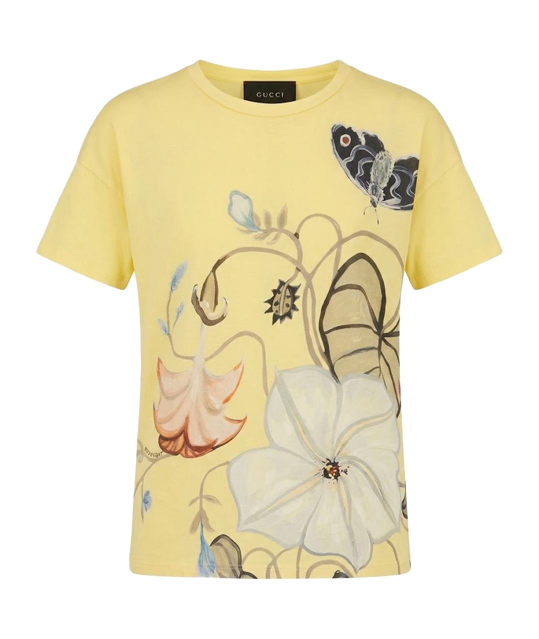 GUCCI Желтая шелковая футболка, фото 1