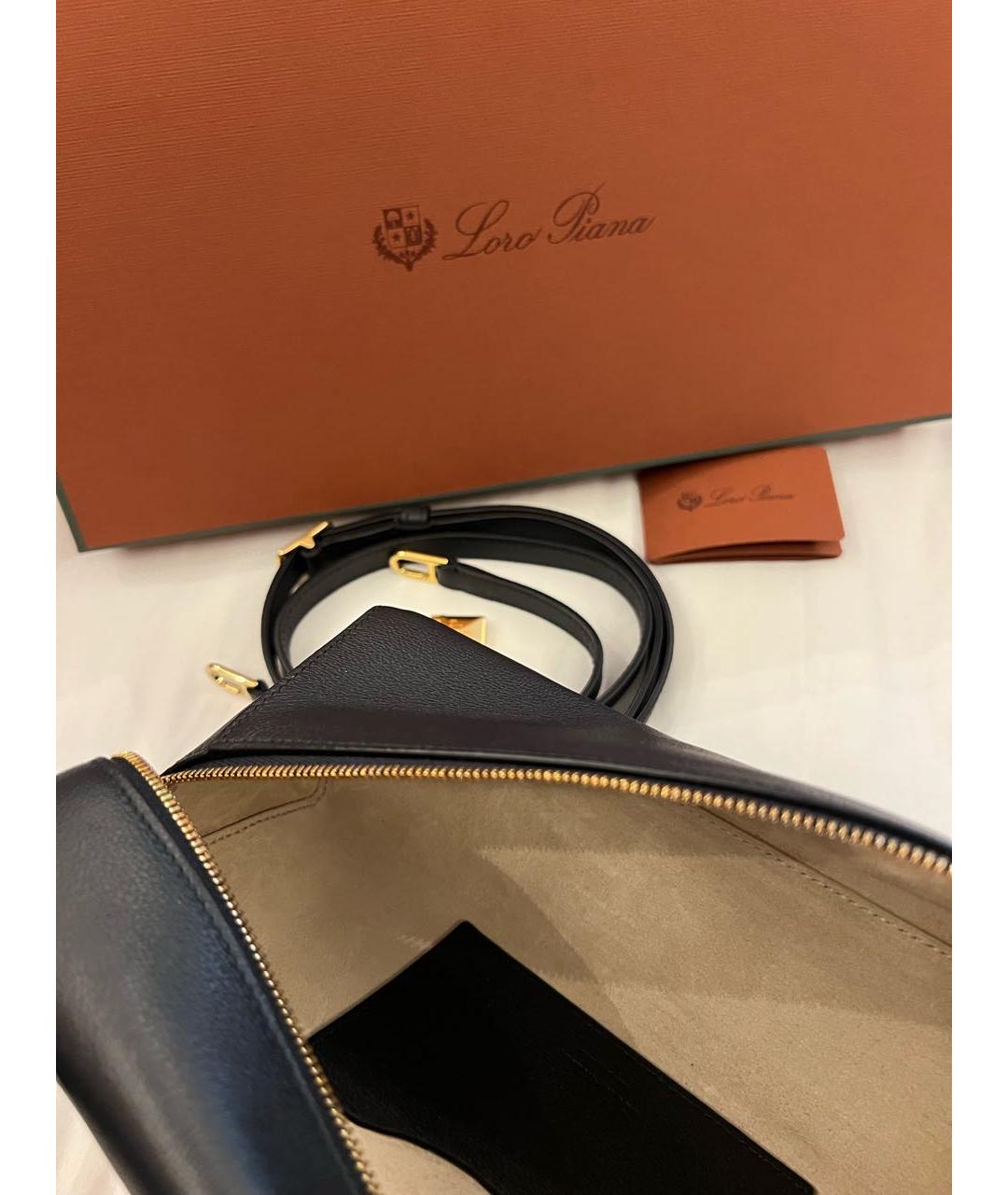 LORO PIANA Черная кожаная сумка через плечо, фото 4
