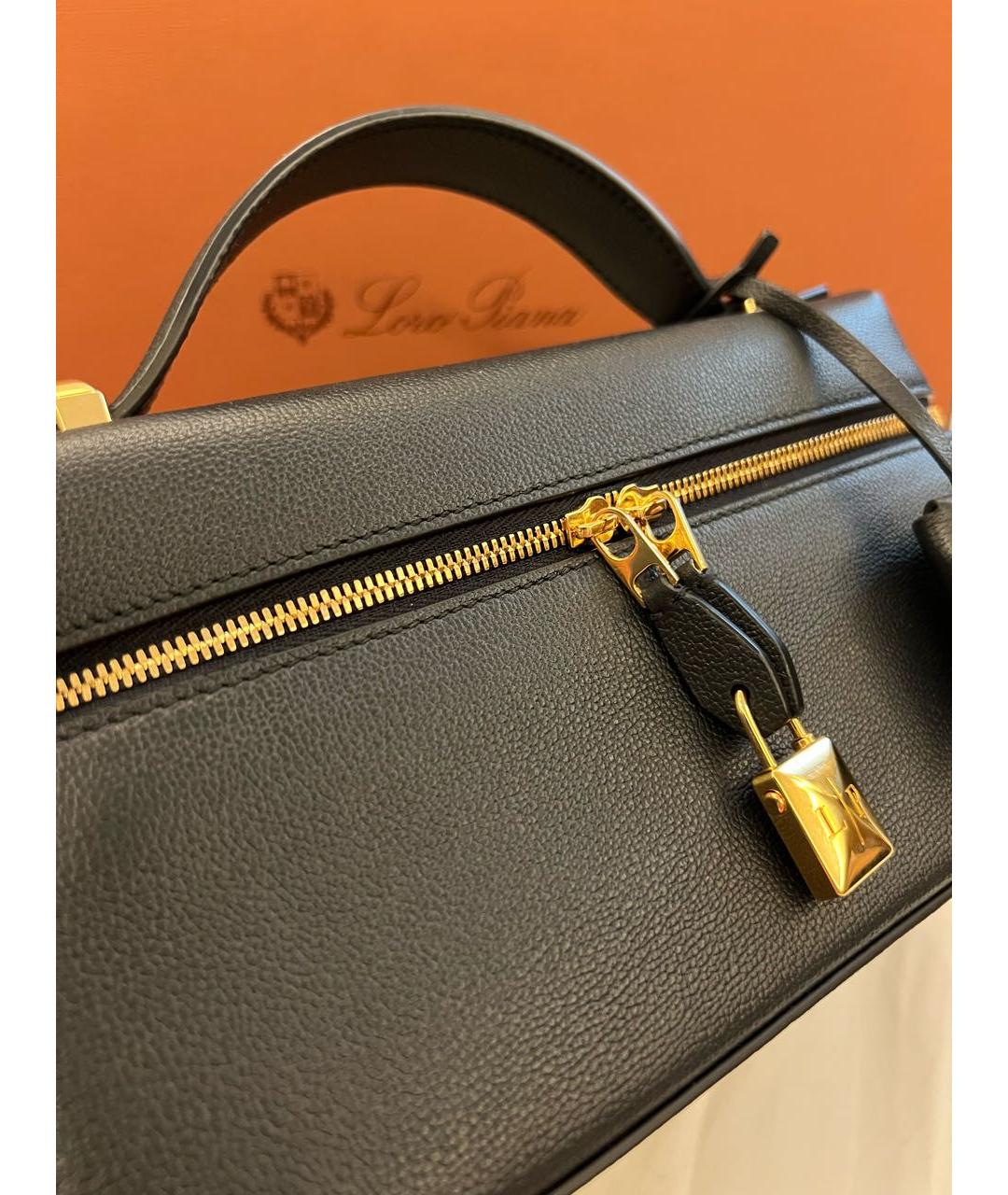 LORO PIANA Черная кожаная сумка через плечо, фото 2