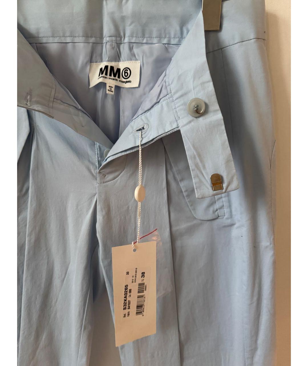 MM6 MAISON MARGIELA Голубые хлопко-эластановые прямые брюки, фото 3