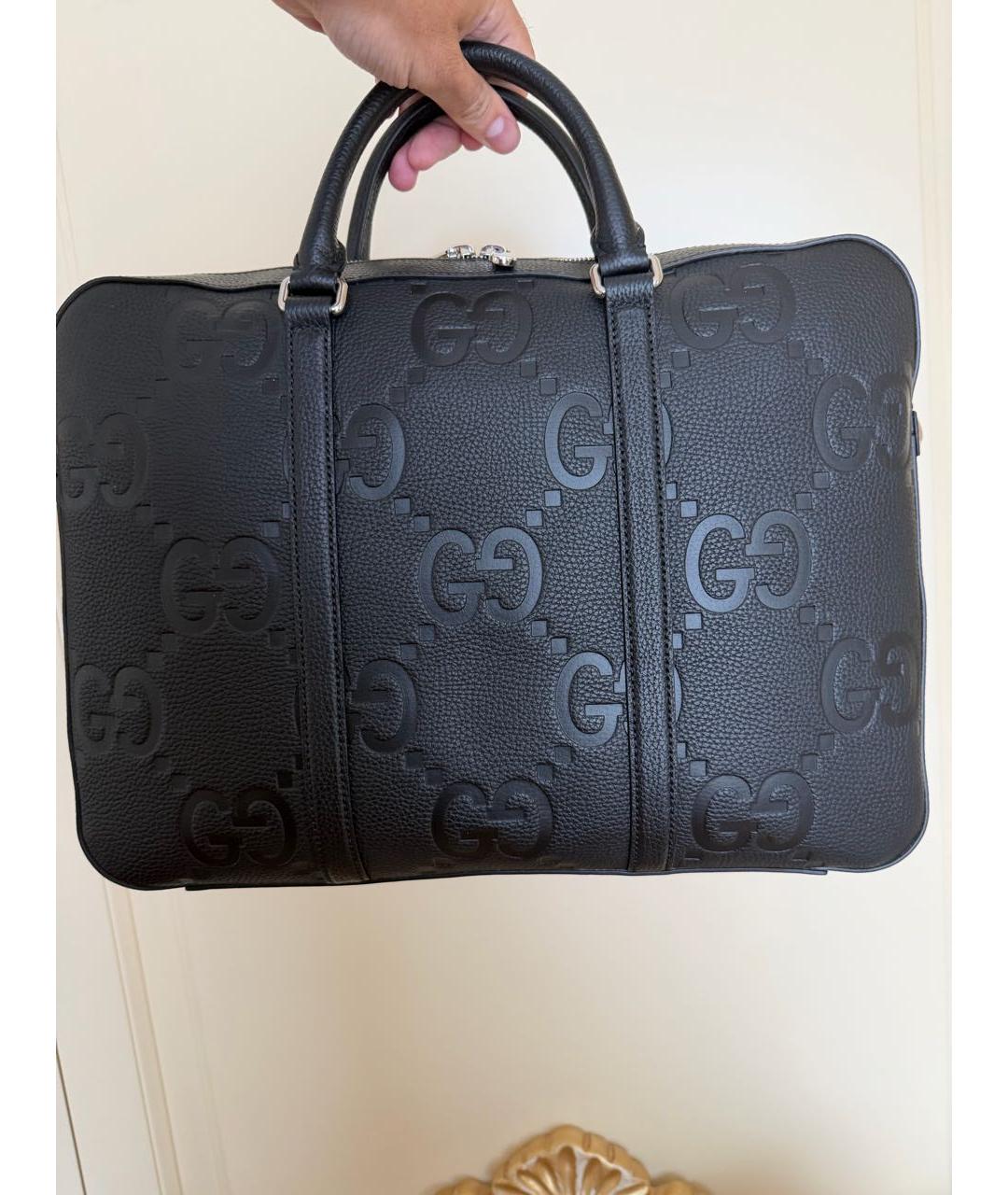 GUCCI Черный кожаный портфель, фото 3