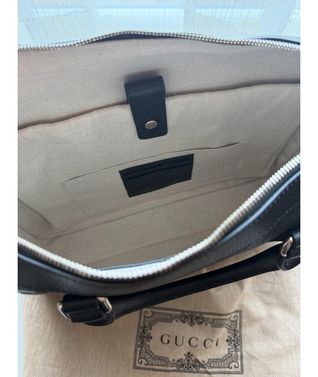 GUCCI Черный кожаный портфель, фото 4