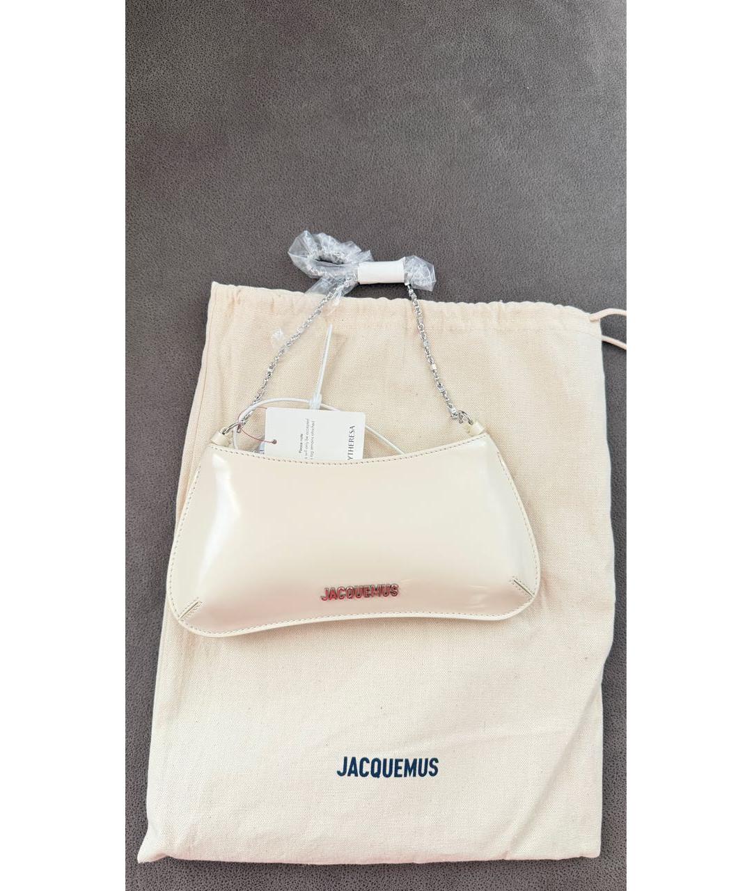 JACQUEMUS Белая сумка через плечо из лакированной кожи, фото 2