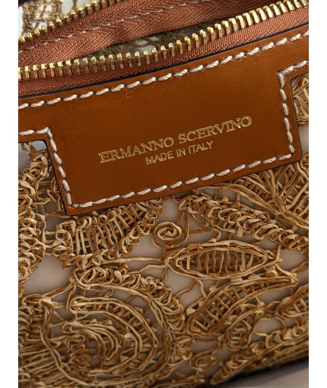 ERMANNO SCERVINO Коричневая рафия сумка с короткими ручками, фото 4