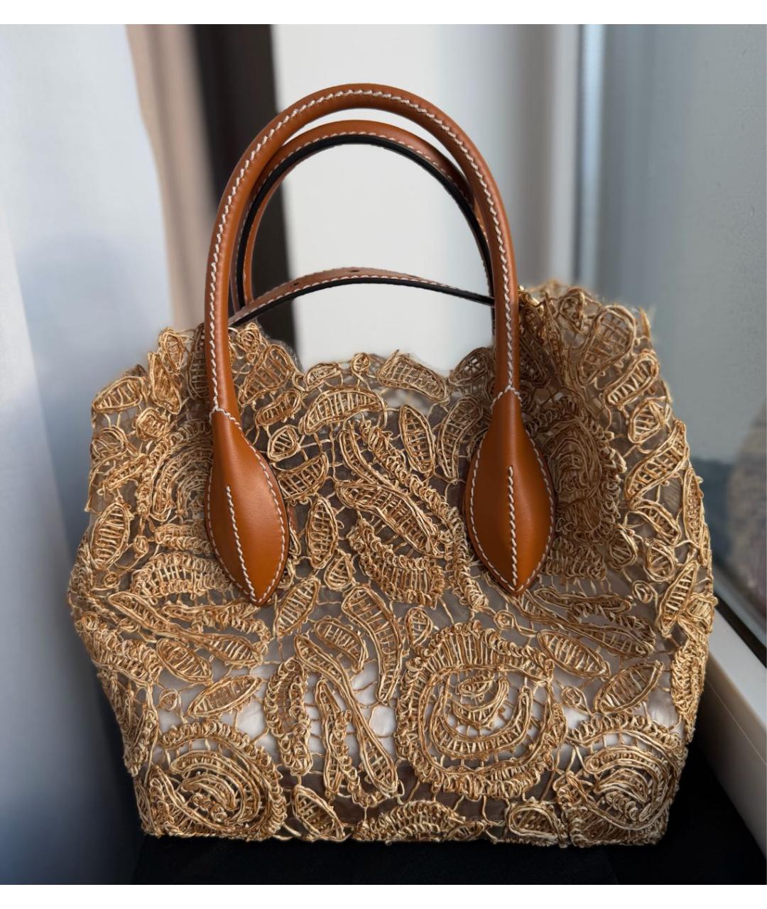 ERMANNO SCERVINO Коричневая рафия сумка с короткими ручками, фото 5