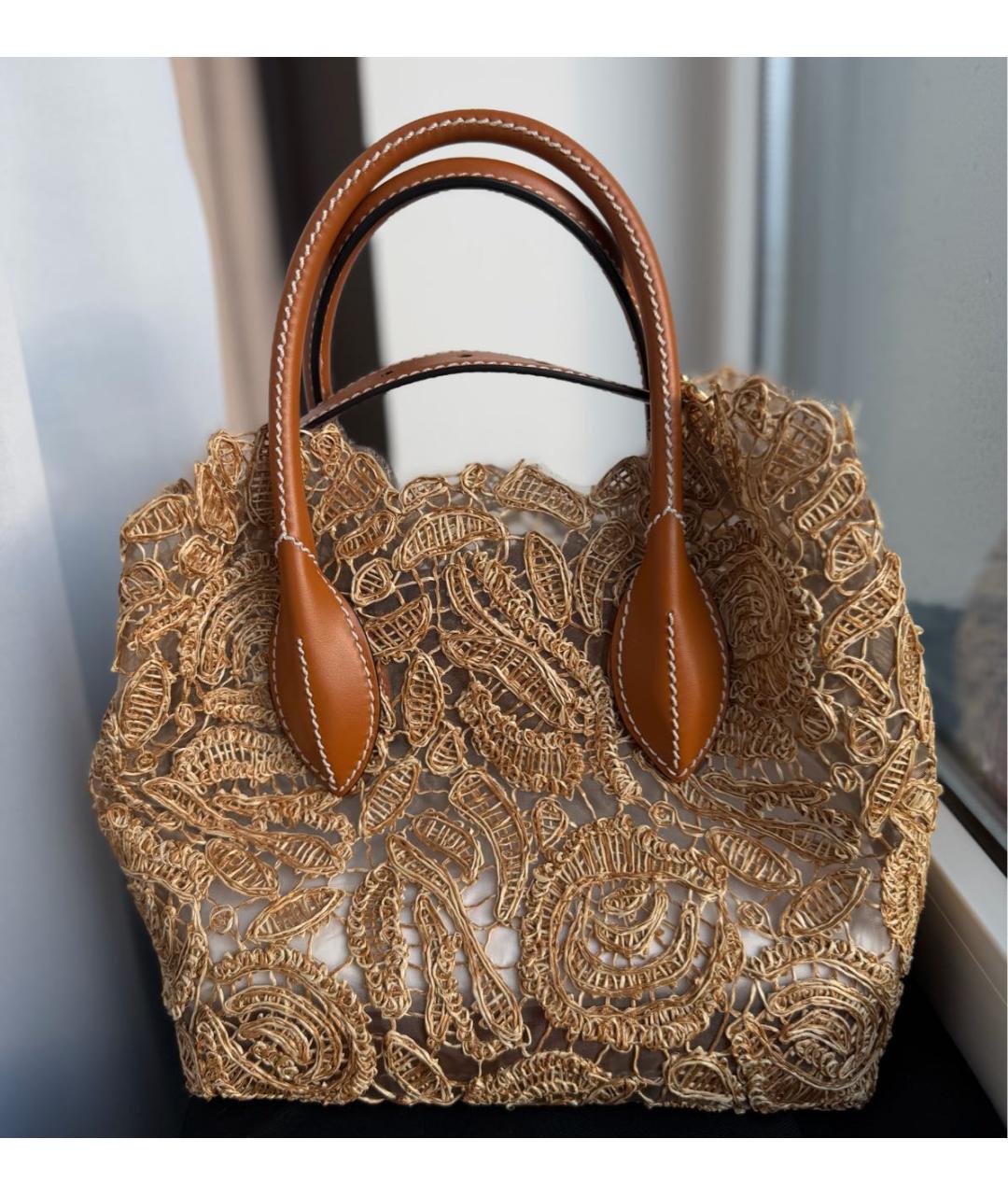 ERMANNO SCERVINO Коричневая рафия сумка с короткими ручками, фото 3
