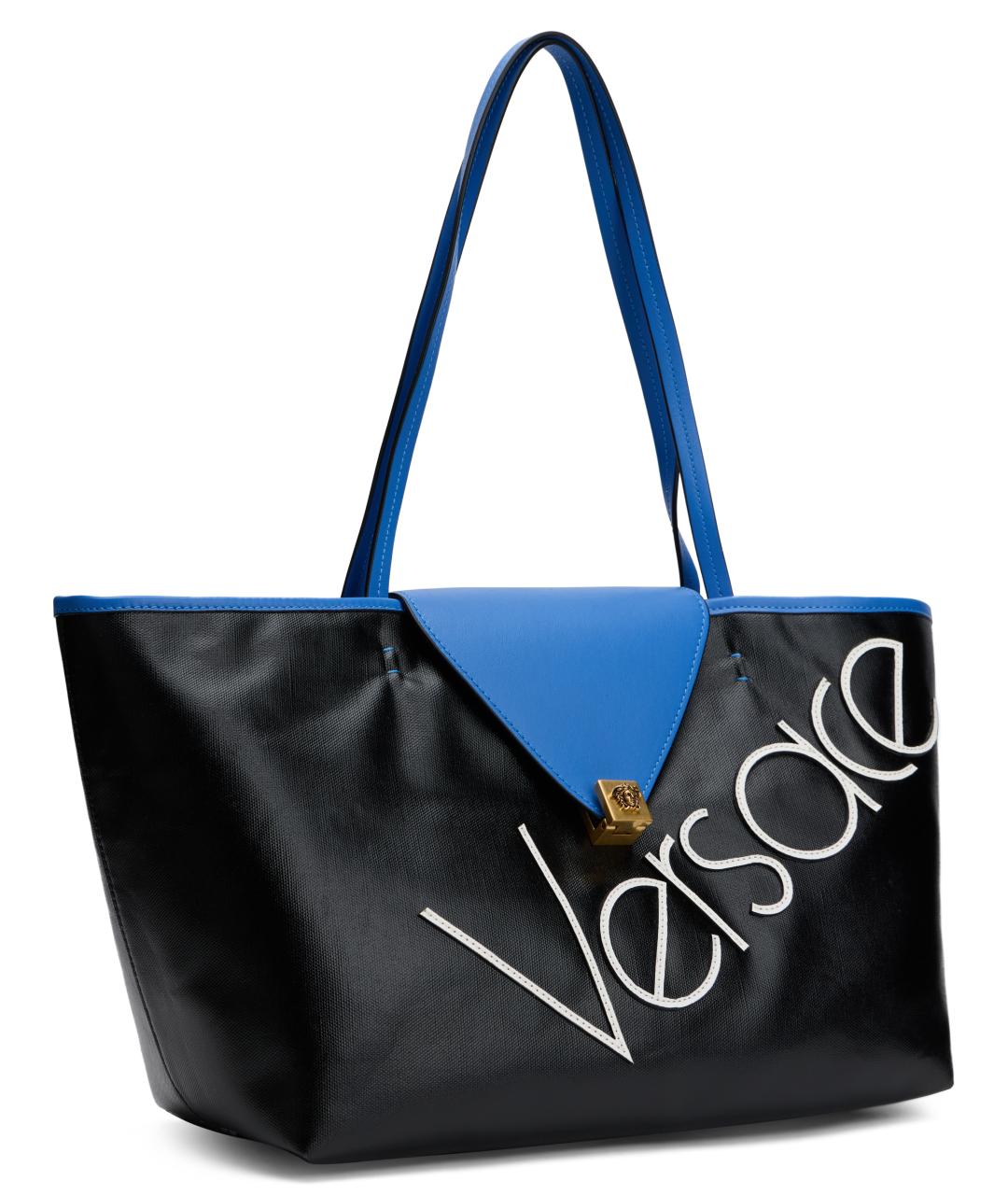 VERSACE Черная хлопковая сумка тоут, фото 3