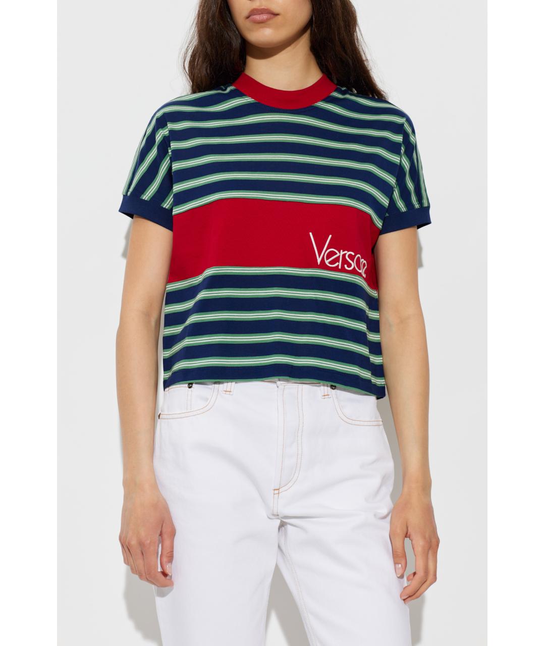 VERSACE Синяя хлопковая футболка, фото 3