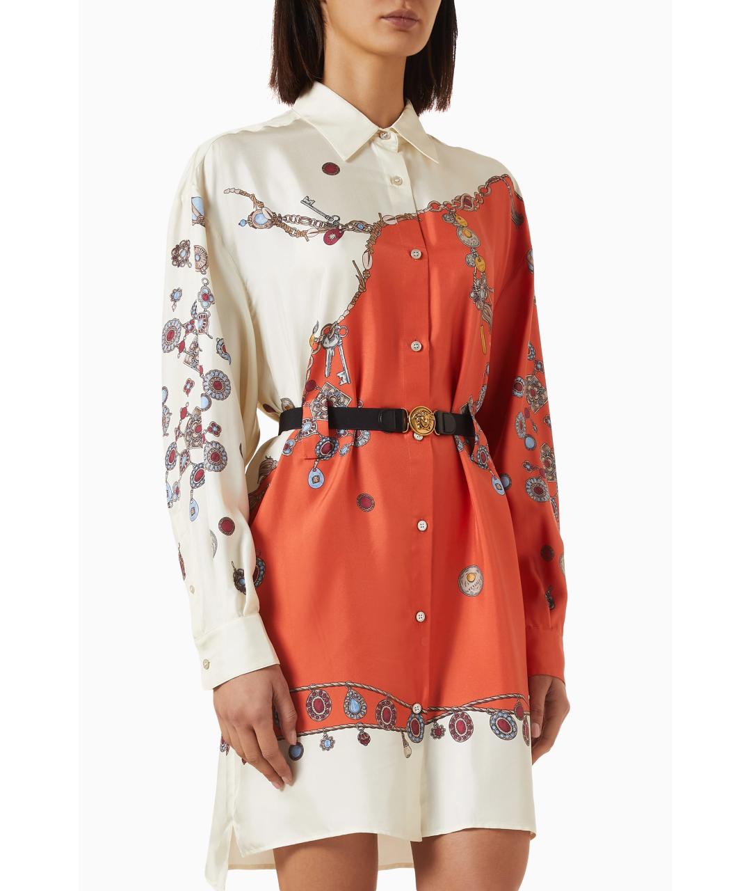 VERSACE Оранжевое шелковое повседневное платье, фото 3