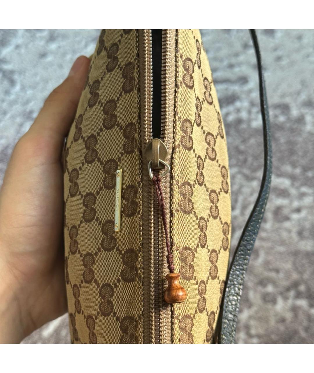 GUCCI Коричневая жаккардовая сумка с короткими ручками, фото 4