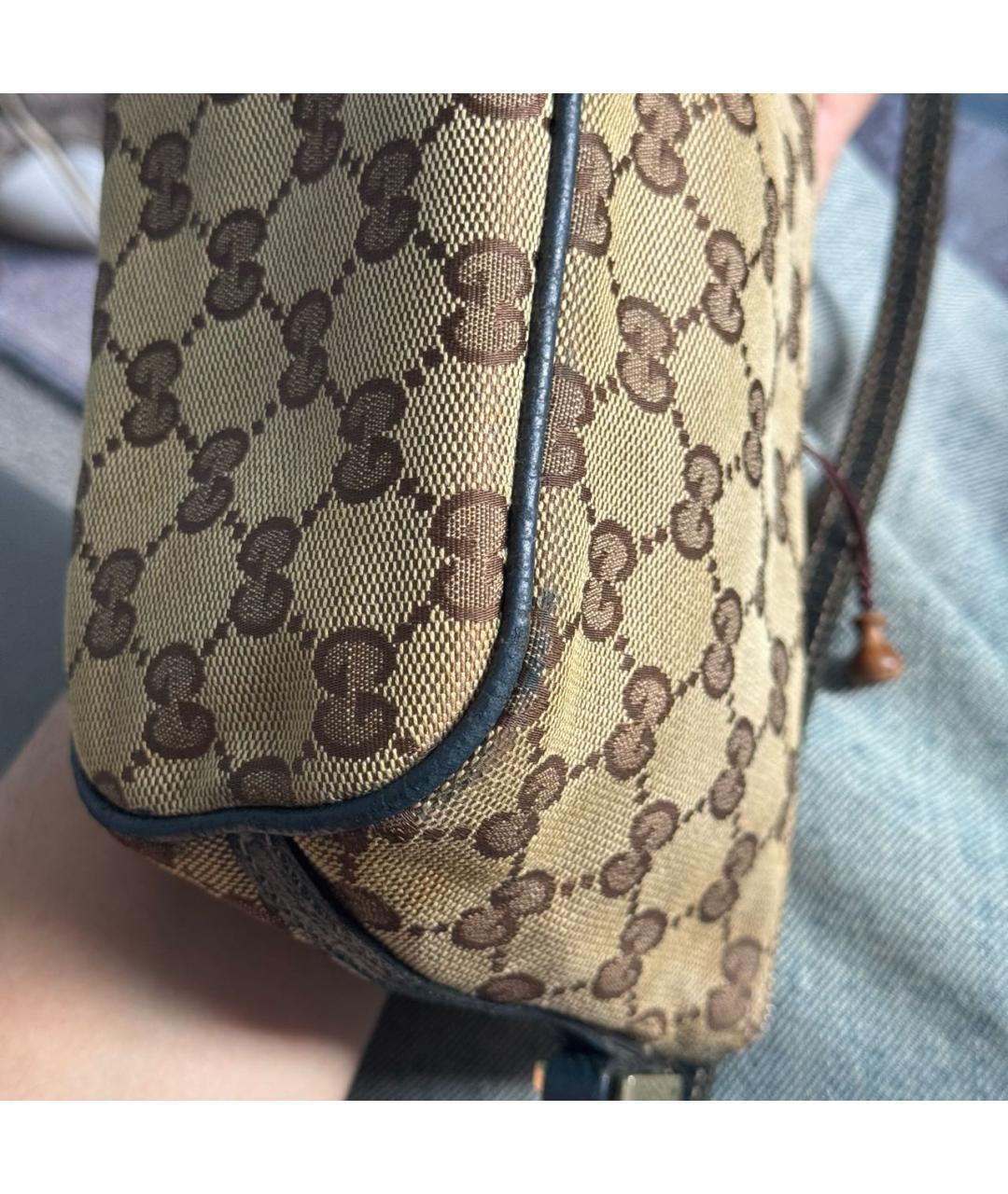 GUCCI Коричневая жаккардовая сумка с короткими ручками, фото 7