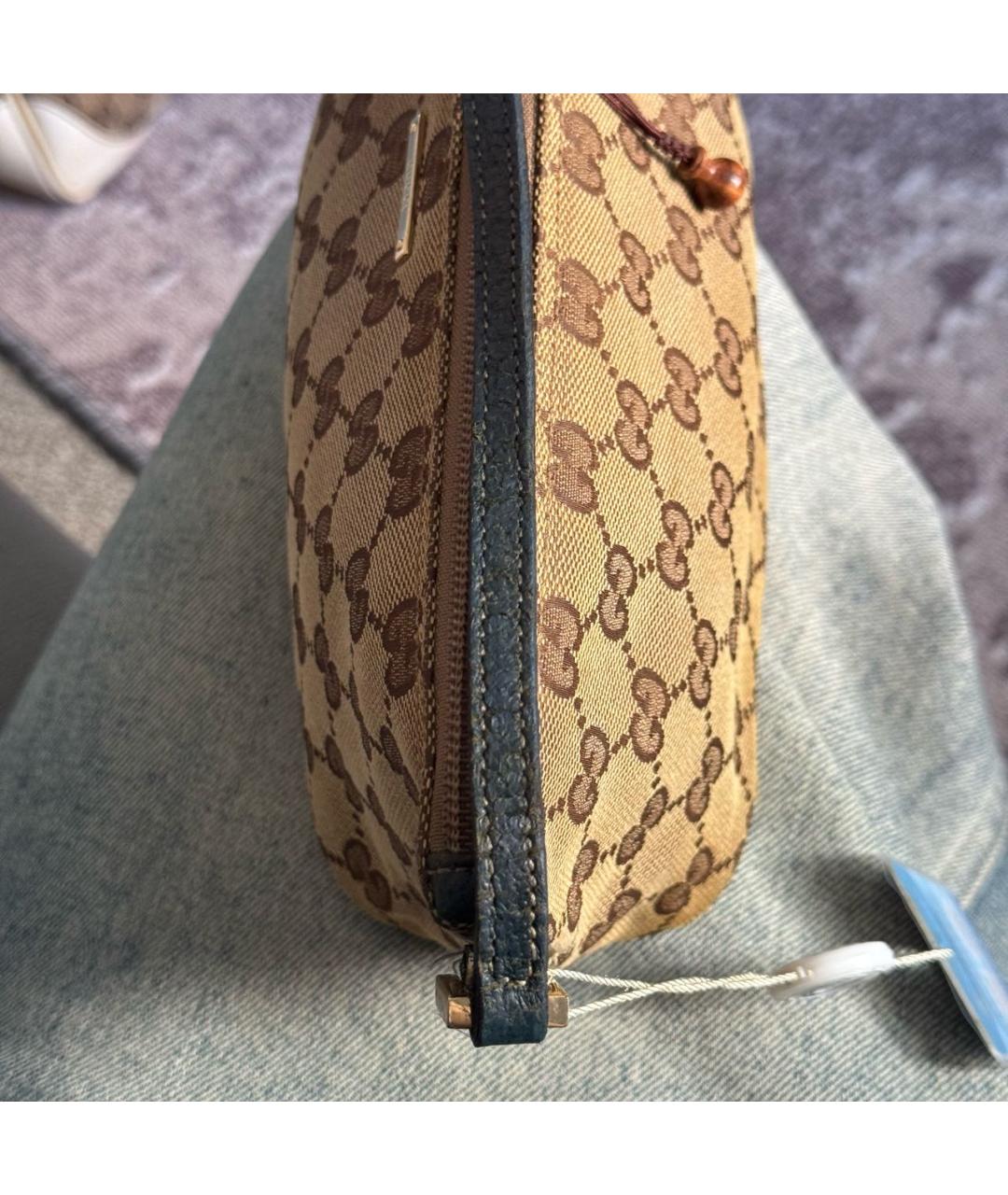 GUCCI Коричневая жаккардовая сумка с короткими ручками, фото 6