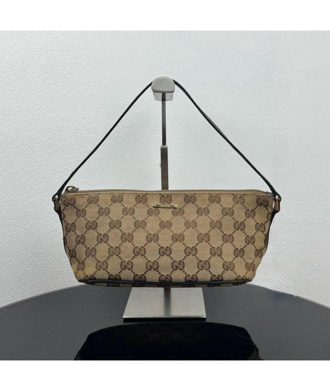 GUCCI Коричневая жаккардовая сумка с короткими ручками, фото 9