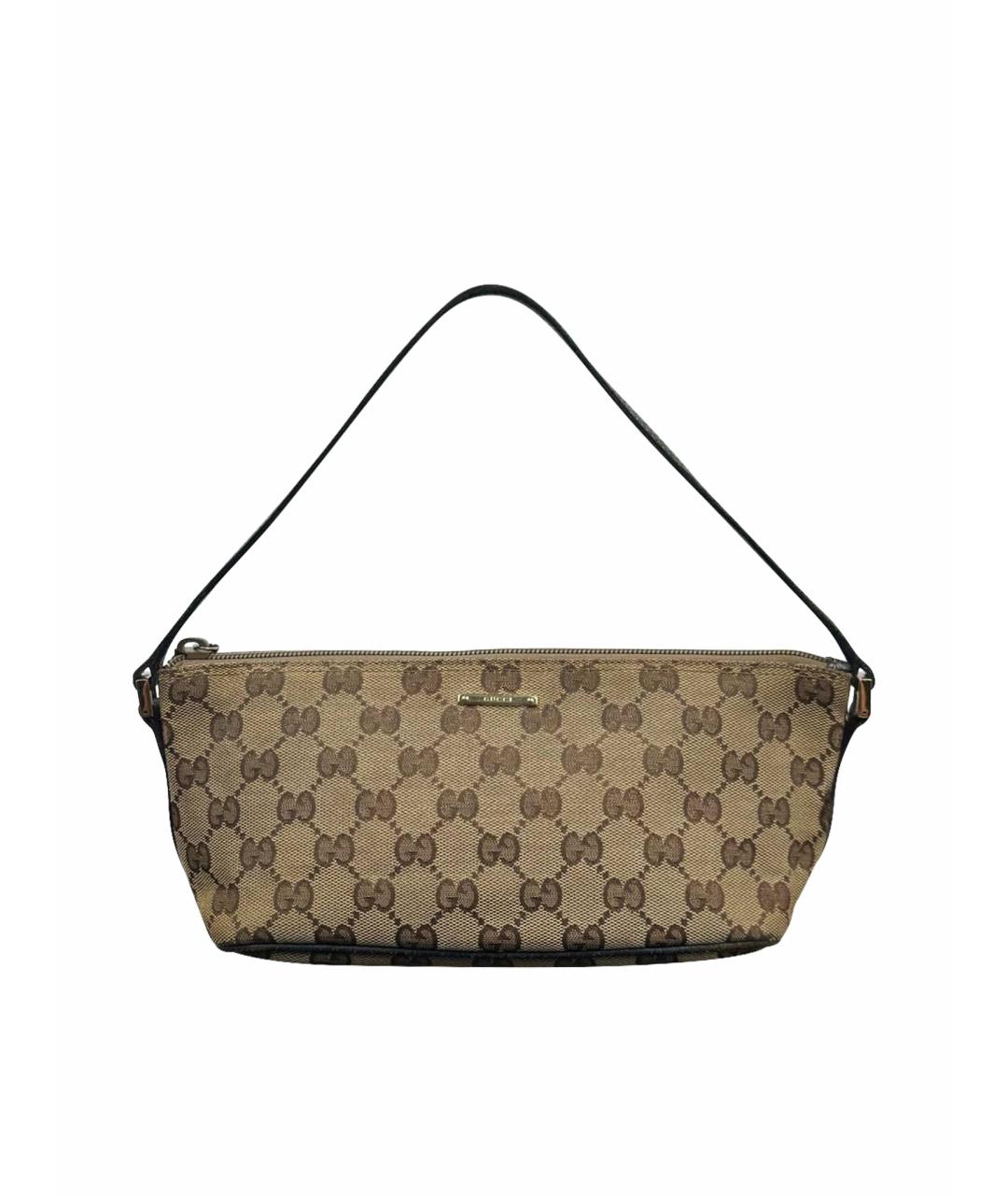 GUCCI Коричневая жаккардовая сумка с короткими ручками, фото 1