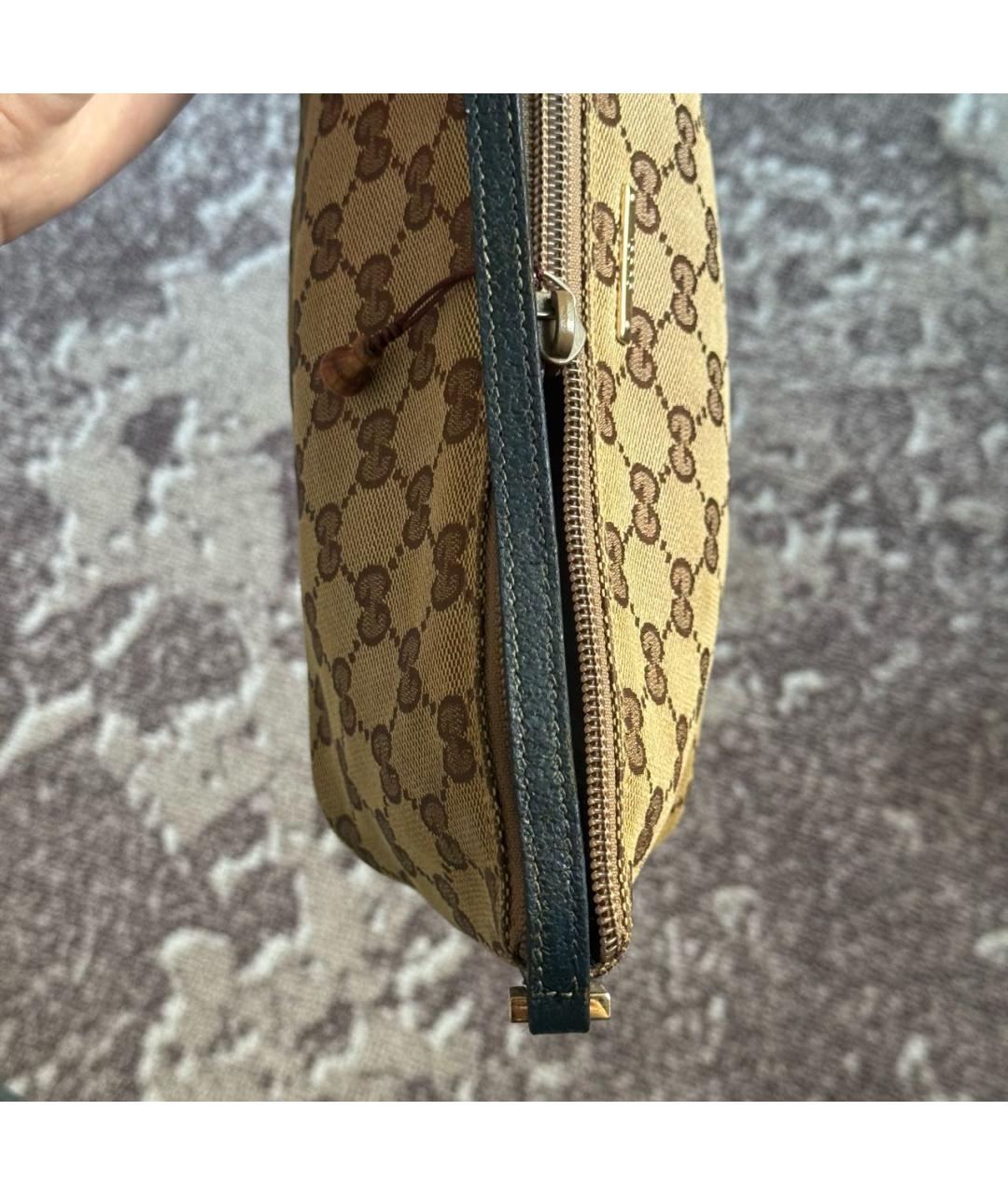 GUCCI Коричневая жаккардовая сумка с короткими ручками, фото 5