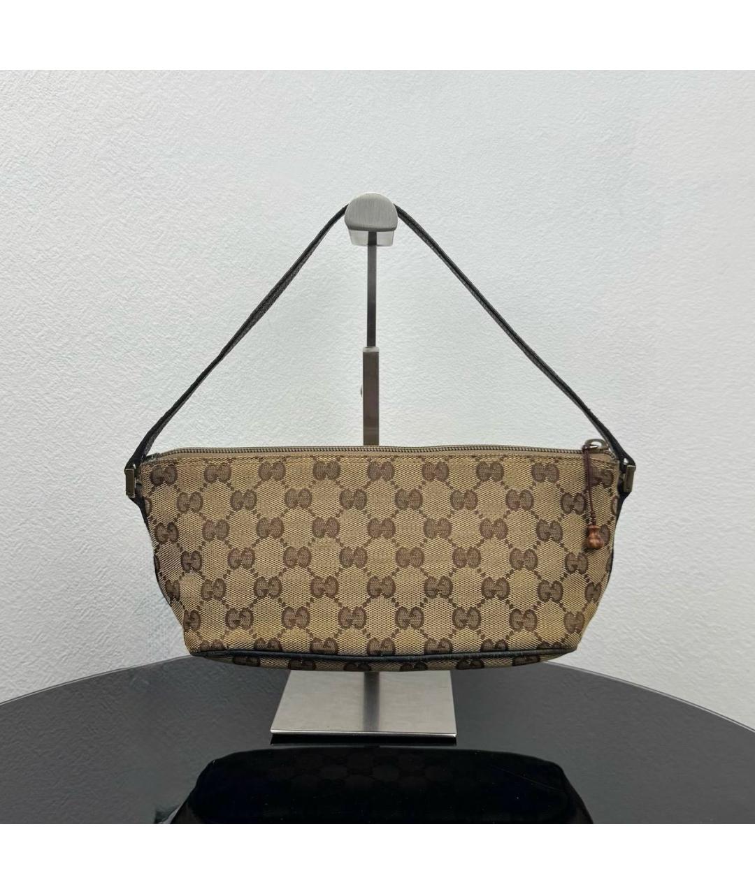 GUCCI Коричневая жаккардовая сумка с короткими ручками, фото 2