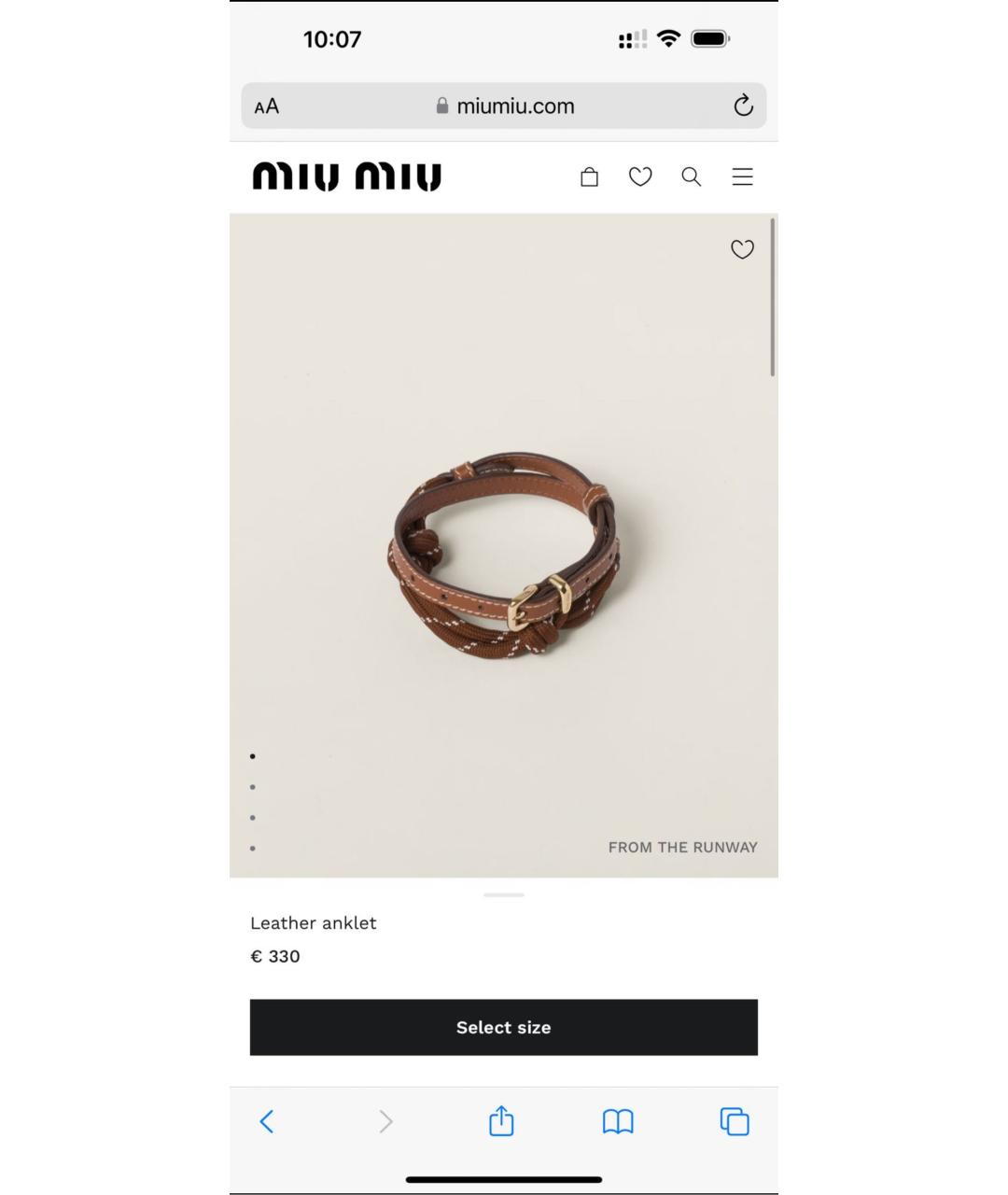 MIU MIU Коричневый кожаный браслет, фото 5