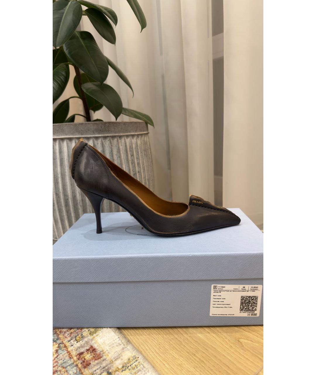 PRADA Коричневые кожаные туфли, фото 9