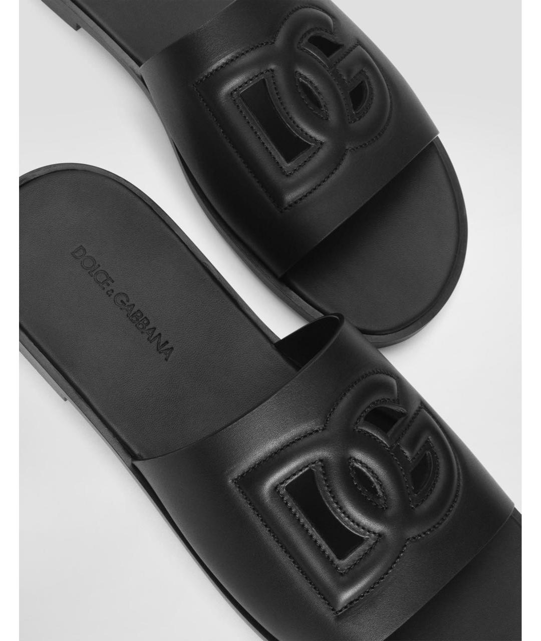 DOLCE&GABBANA Черные кожаные шлепанцы, фото 4