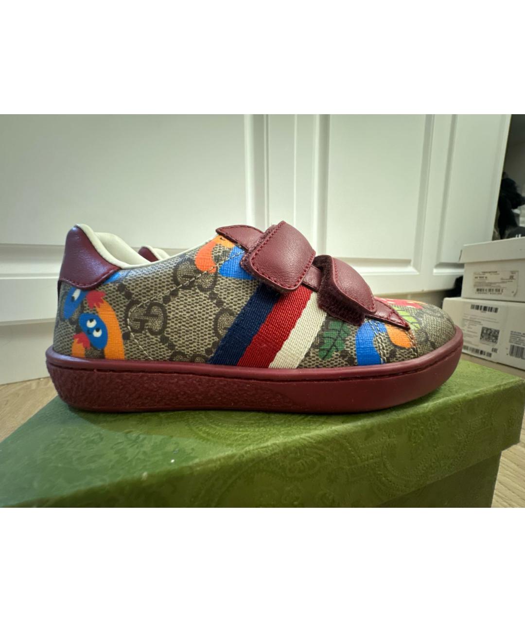 GUCCI Бордовые кожаные кеды, фото 7