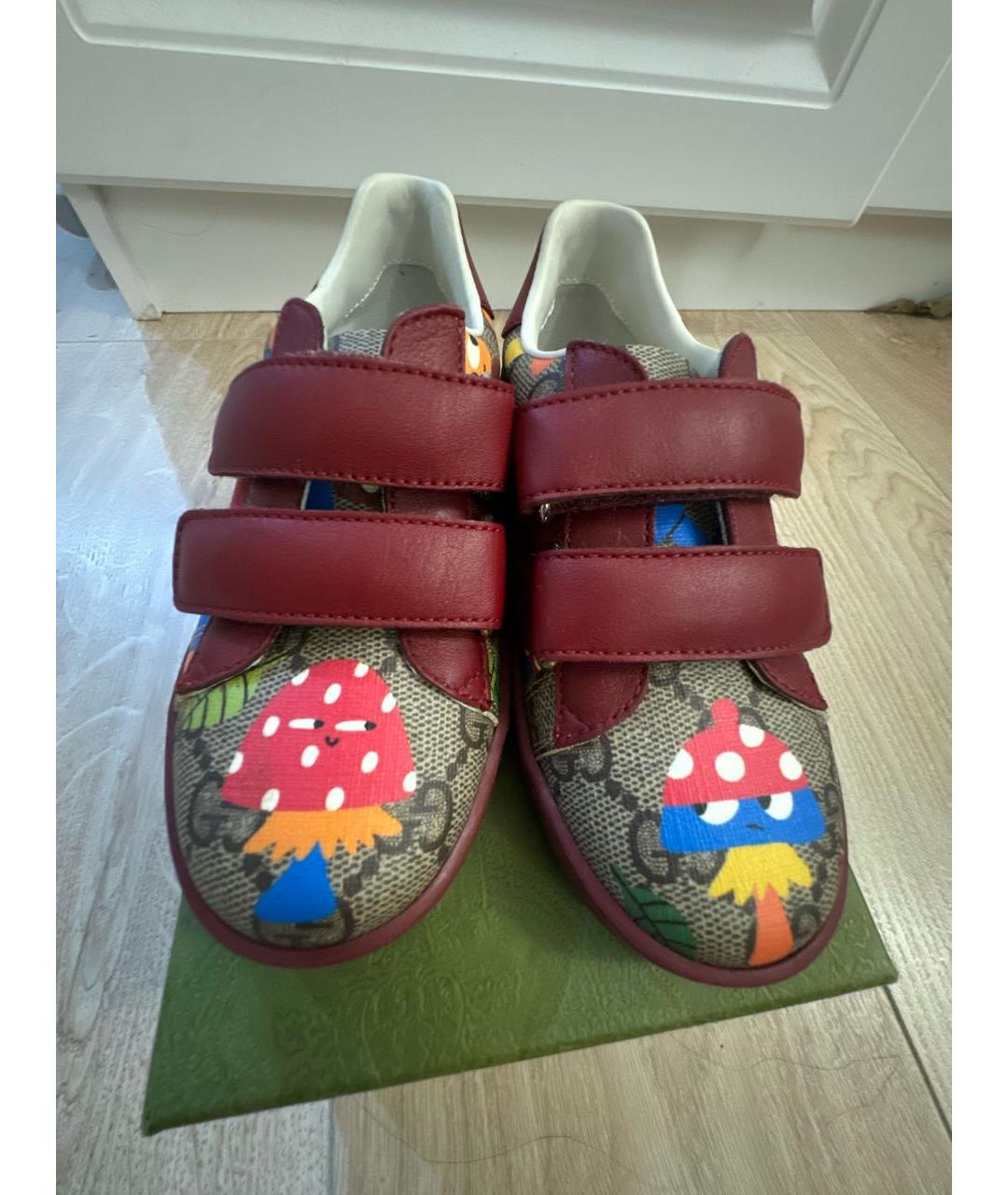 GUCCI Бордовые кожаные кеды, фото 2