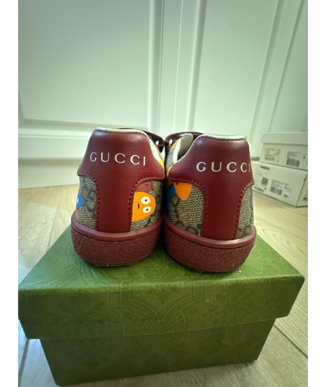 GUCCI Бордовые кожаные кеды, фото 4