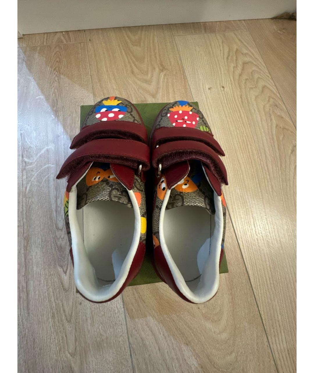 GUCCI Бордовые кожаные кеды, фото 3