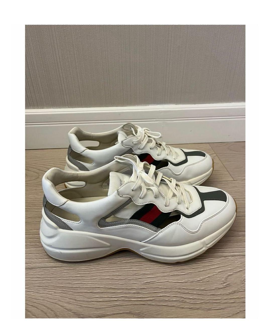 GUCCI Белые кожаные низкие кроссовки / кеды, фото 4
