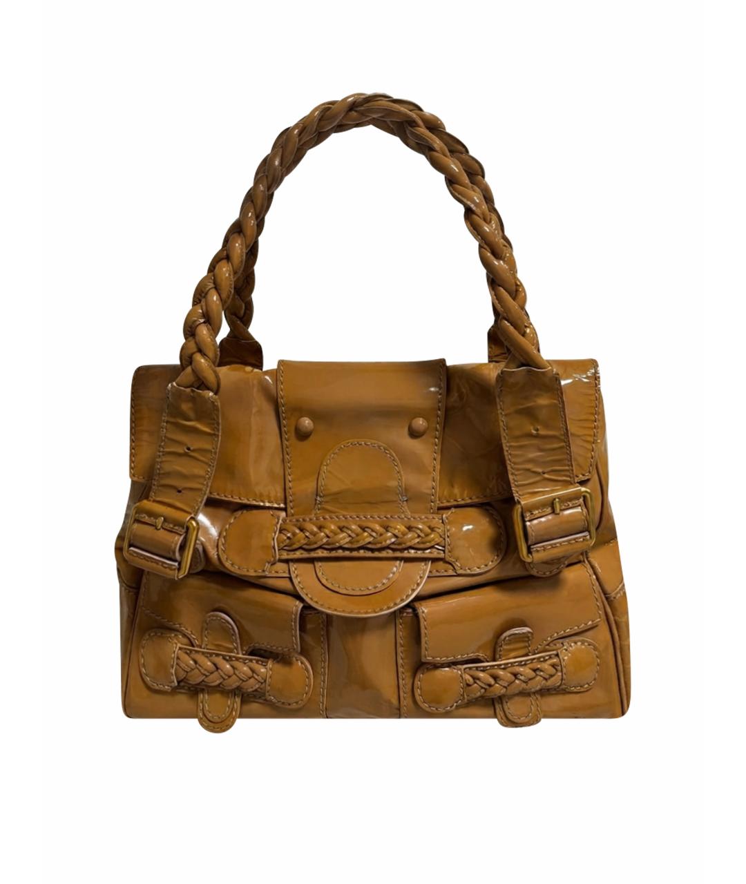 VALENTINO Бежевая сумка тоут из лакированной кожи, фото 1