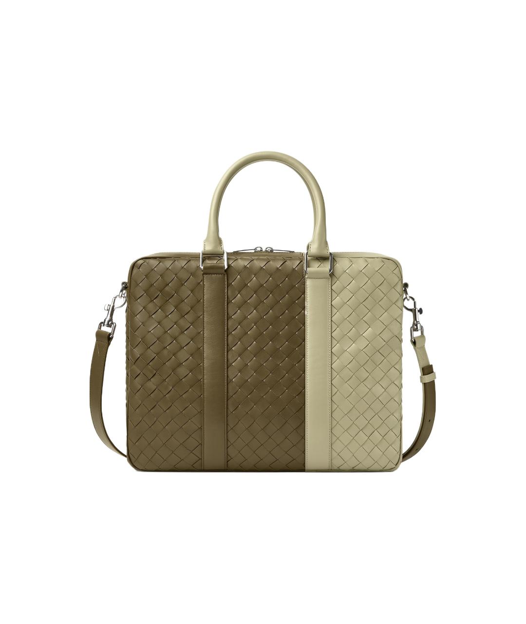 BOTTEGA VENETA Зеленый кожаный портфель, фото 4