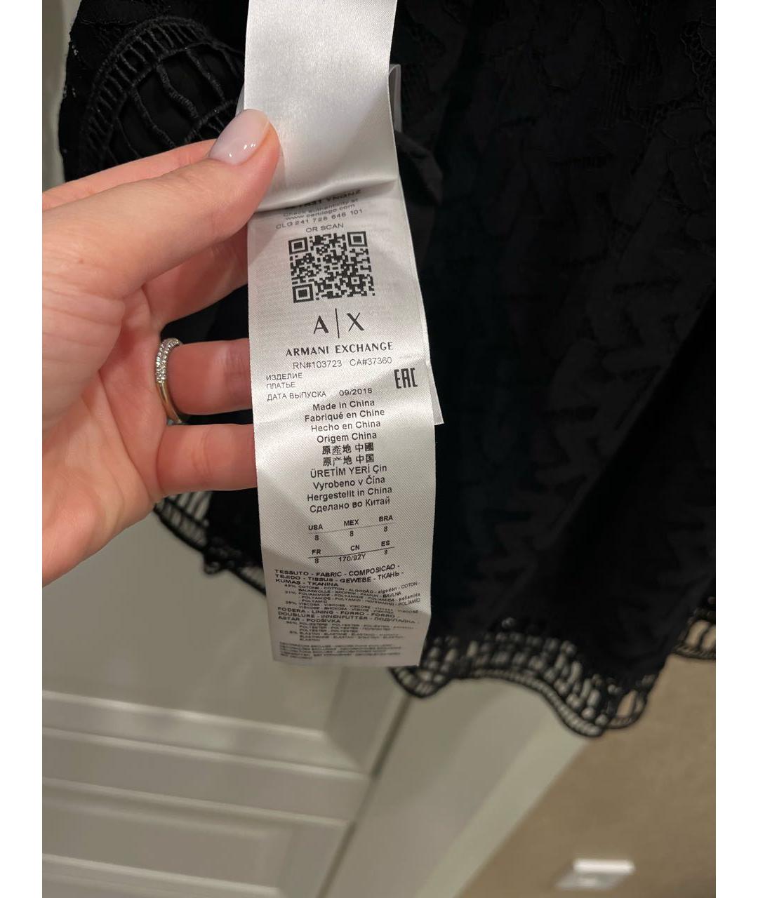 ARMANI EXCHANGE Черное хлопко-эластановое коктейльное платье, фото 8