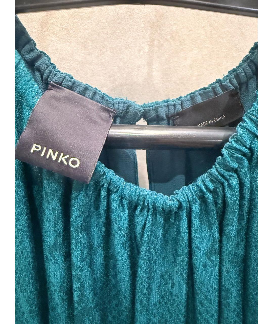 PINKO Бирюзовое шелковое вечернее платье, фото 3