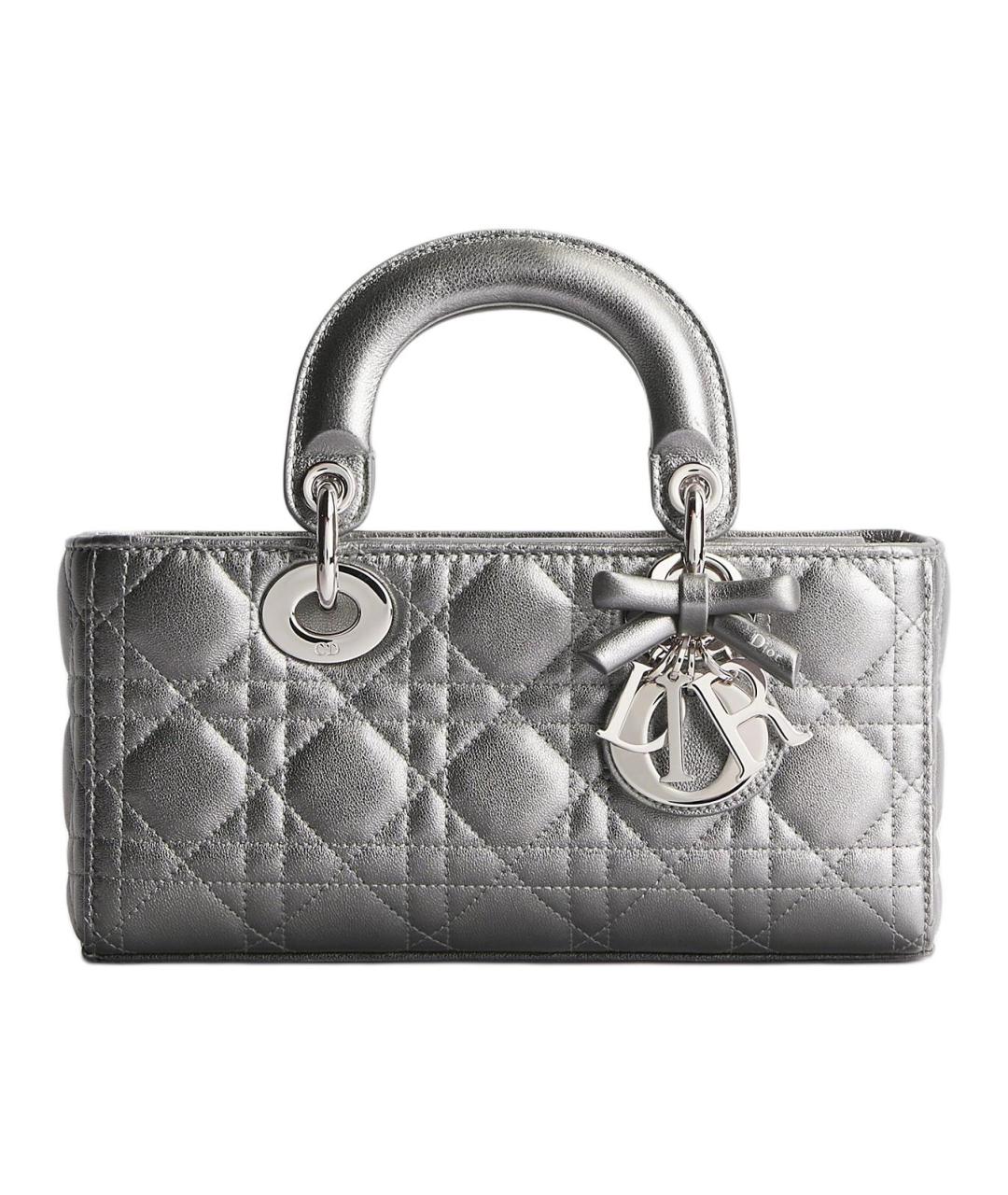 CHRISTIAN DIOR Серебряная кожаная сумка с короткими ручками, фото 1