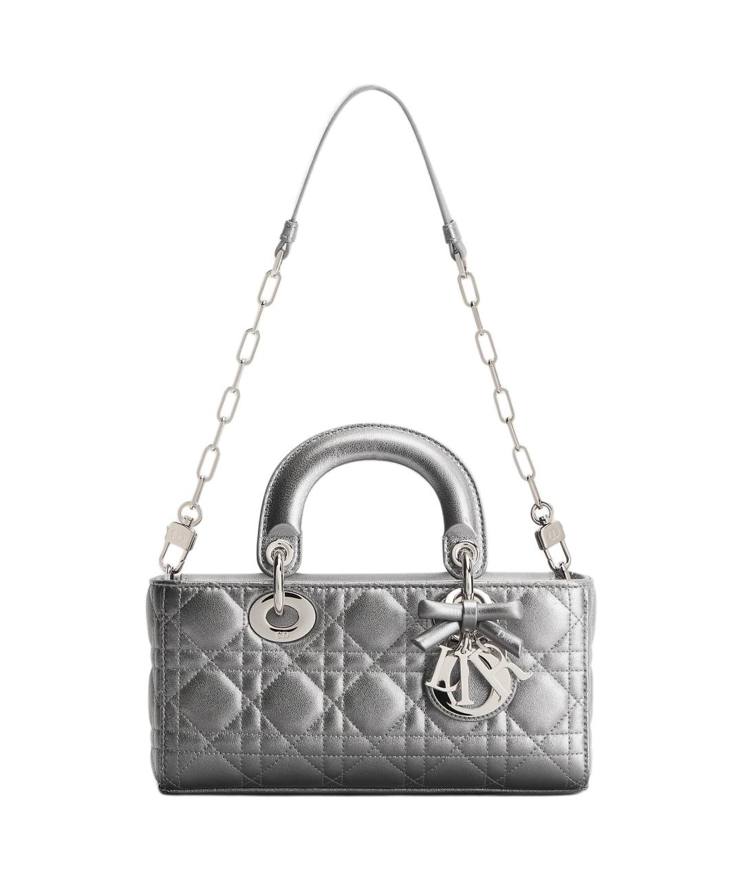 CHRISTIAN DIOR Серебряная кожаная сумка с короткими ручками, фото 2