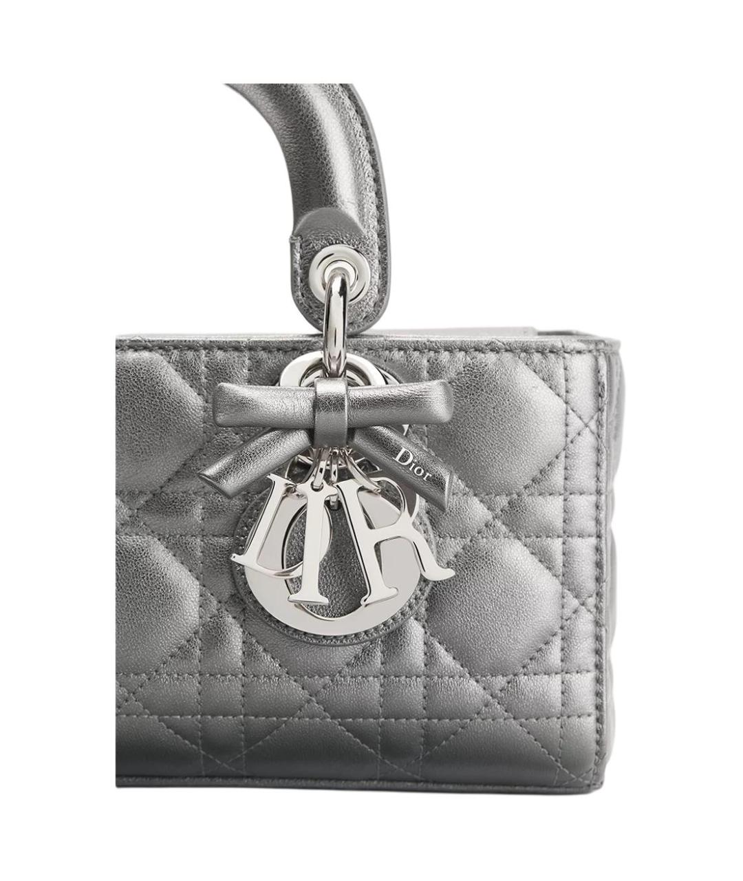 CHRISTIAN DIOR Серебряная кожаная сумка с короткими ручками, фото 4