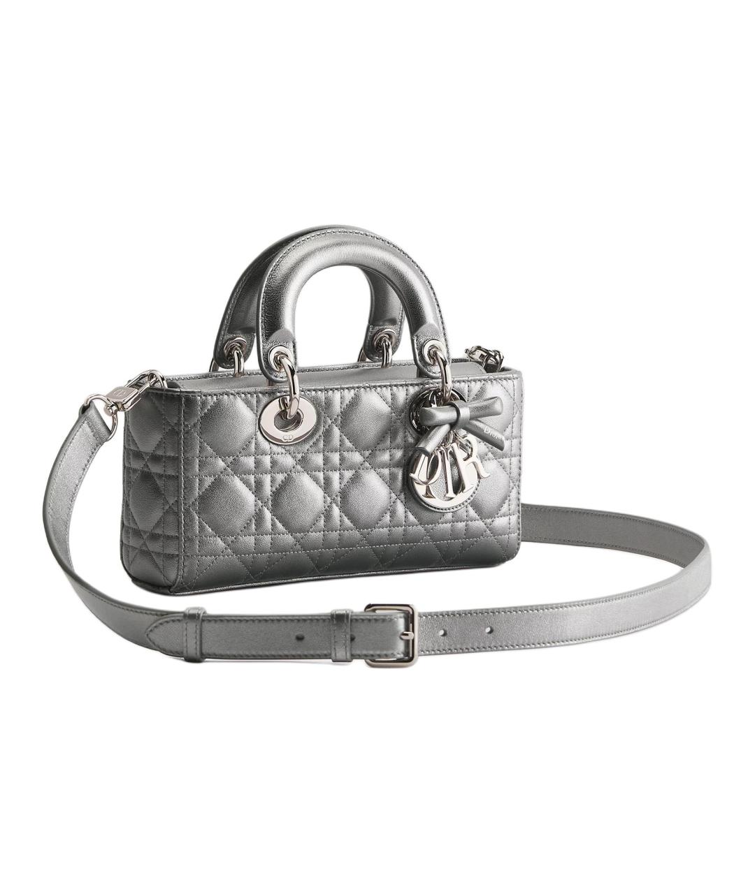 CHRISTIAN DIOR Серебряная кожаная сумка с короткими ручками, фото 3