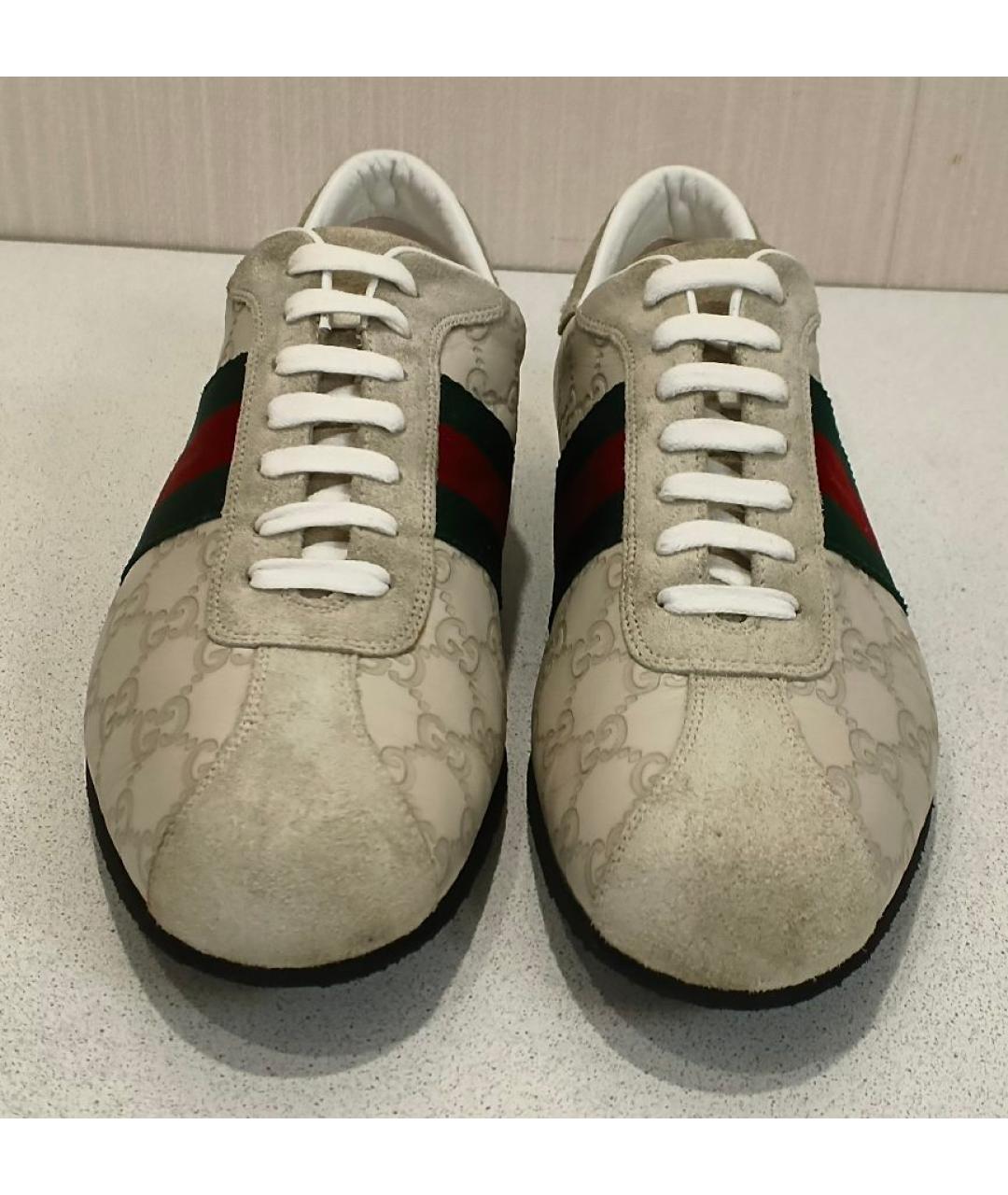 GUCCI Белые кожаные низкие кроссовки / кеды, фото 2