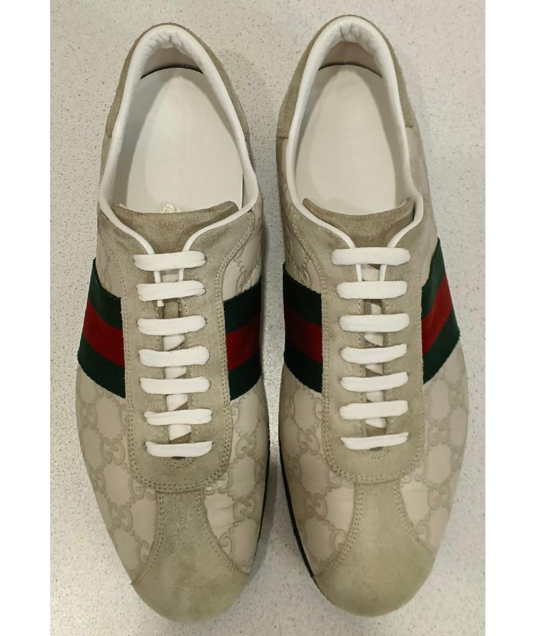 GUCCI Белые кожаные низкие кроссовки / кеды, фото 3