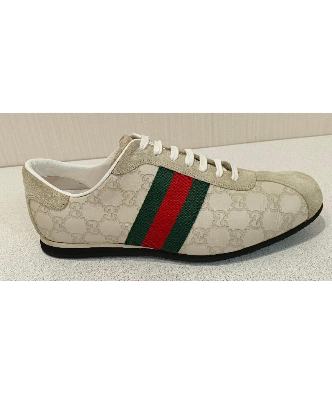 GUCCI Белые кожаные низкие кроссовки / кеды, фото 10