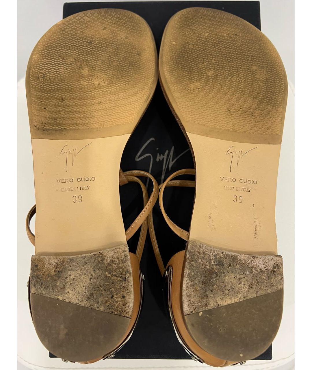 GIUSEPPE ZANOTTI DESIGN Бежевые кожаные босоножки, фото 6