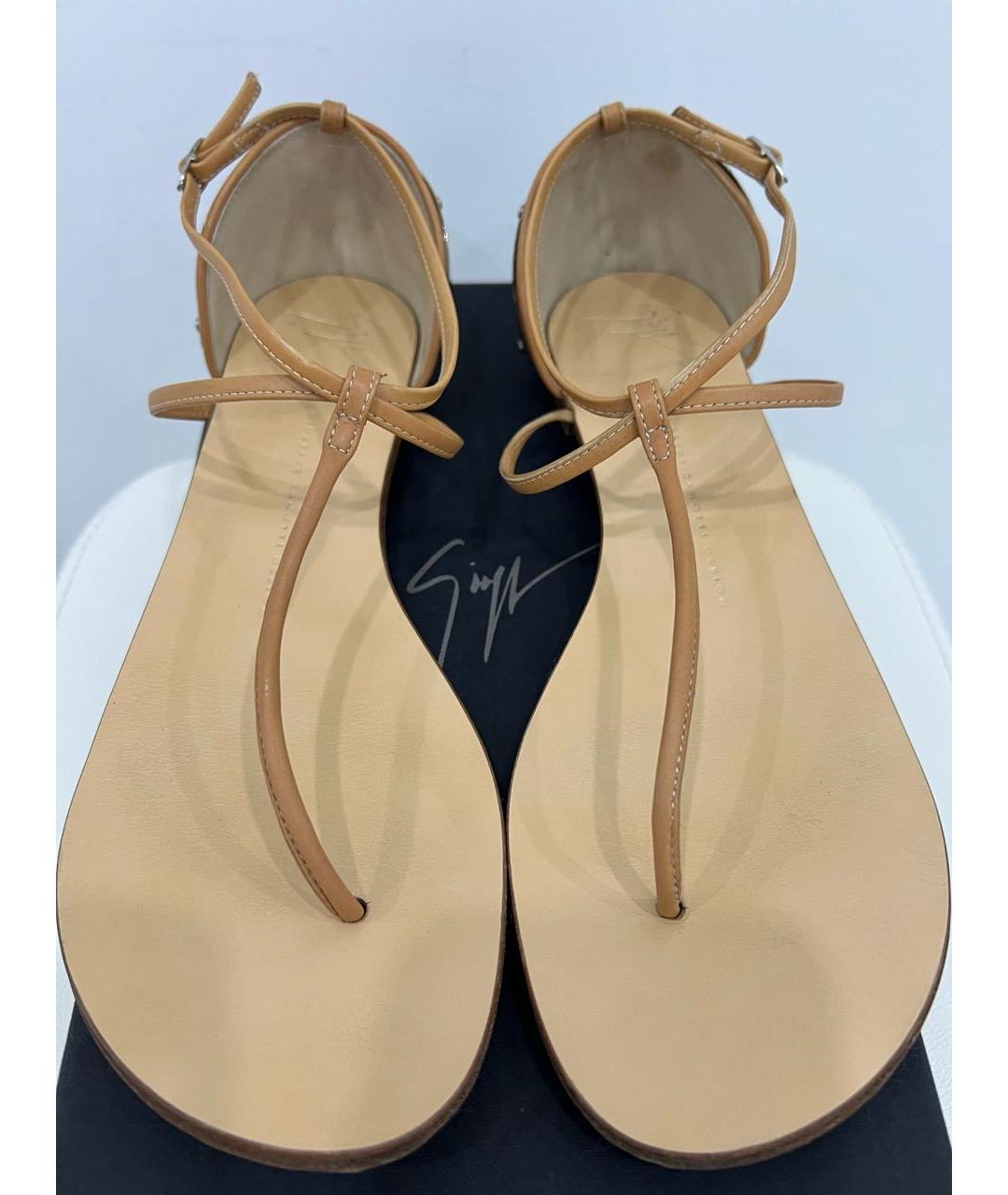 GIUSEPPE ZANOTTI DESIGN Бежевые кожаные босоножки, фото 3
