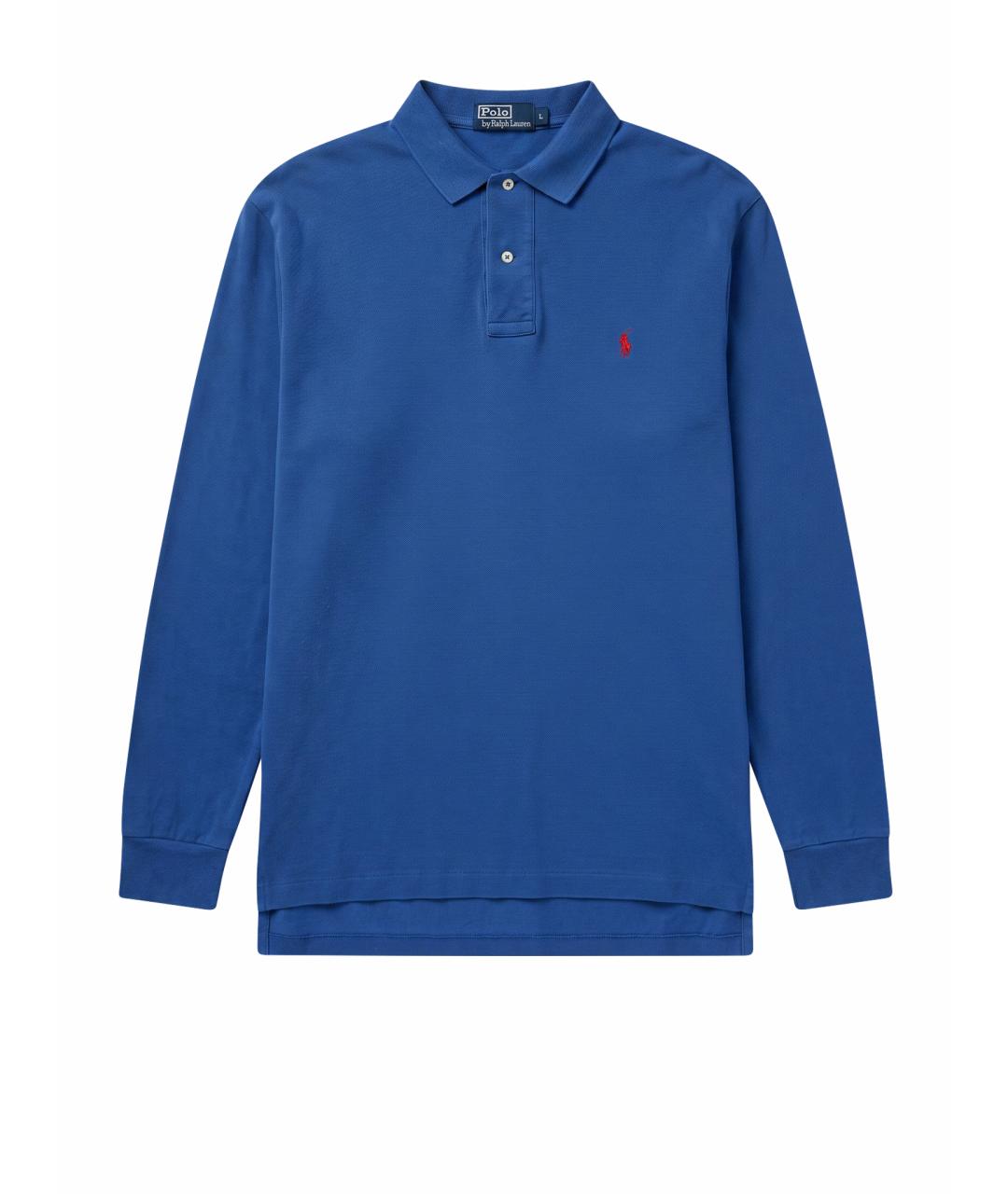 POLO RALPH LAUREN Голубое хлопковое поло с длинным рукавом, фото 1