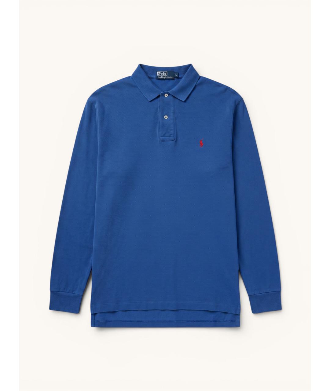 POLO RALPH LAUREN Голубое хлопковое поло с длинным рукавом, фото 5