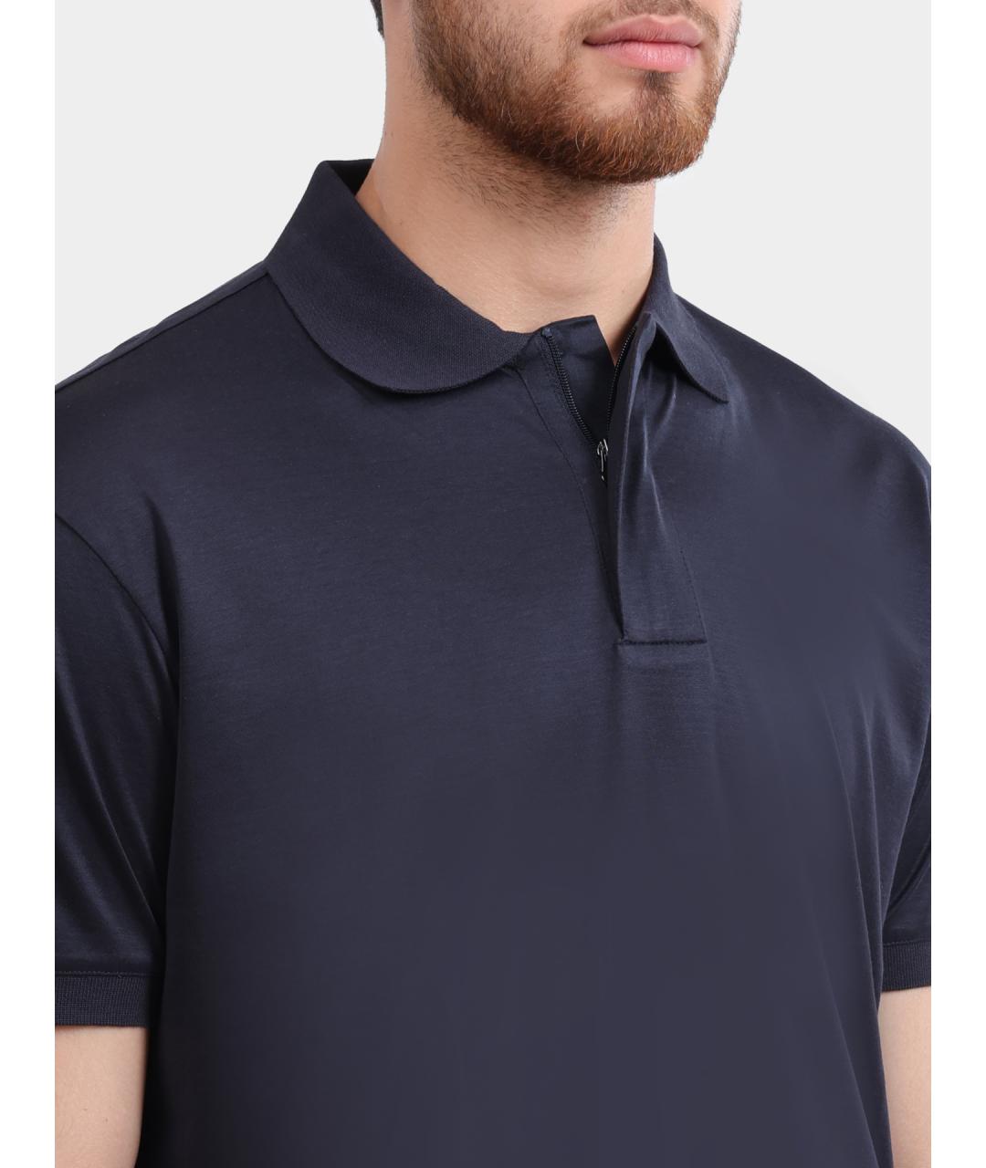 EMPORIO ARMANI Темно-синее хлопковое поло с коротким рукавом, фото 4