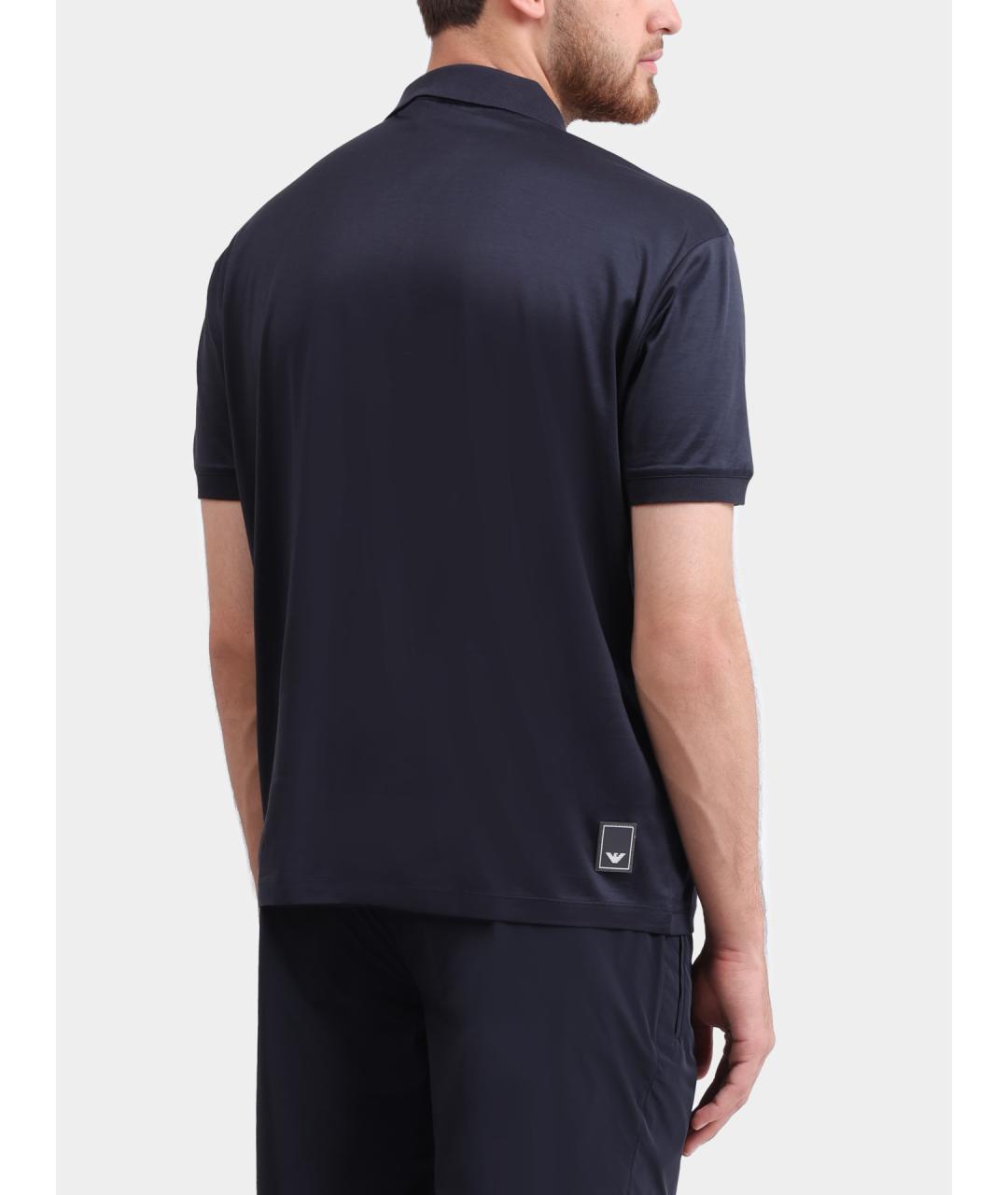 EMPORIO ARMANI Темно-синее хлопковое поло с коротким рукавом, фото 5
