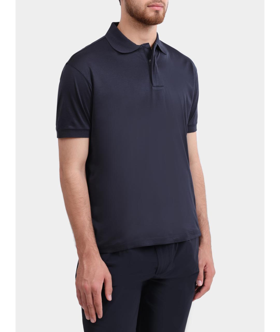 EMPORIO ARMANI Темно-синее хлопковое поло с коротким рукавом, фото 3