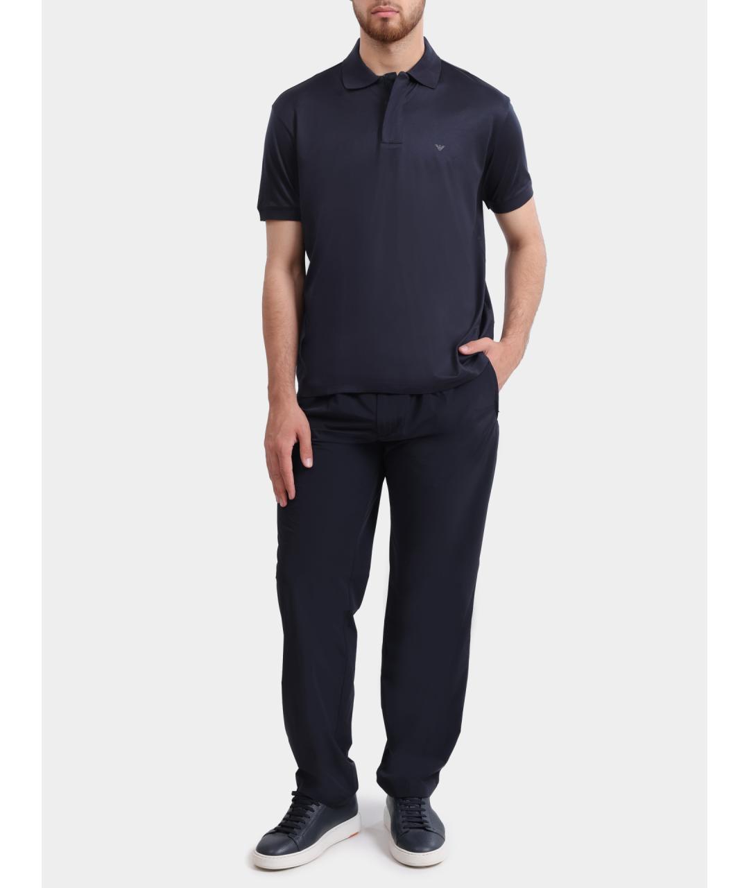 EMPORIO ARMANI Темно-синее хлопковое поло с коротким рукавом, фото 2