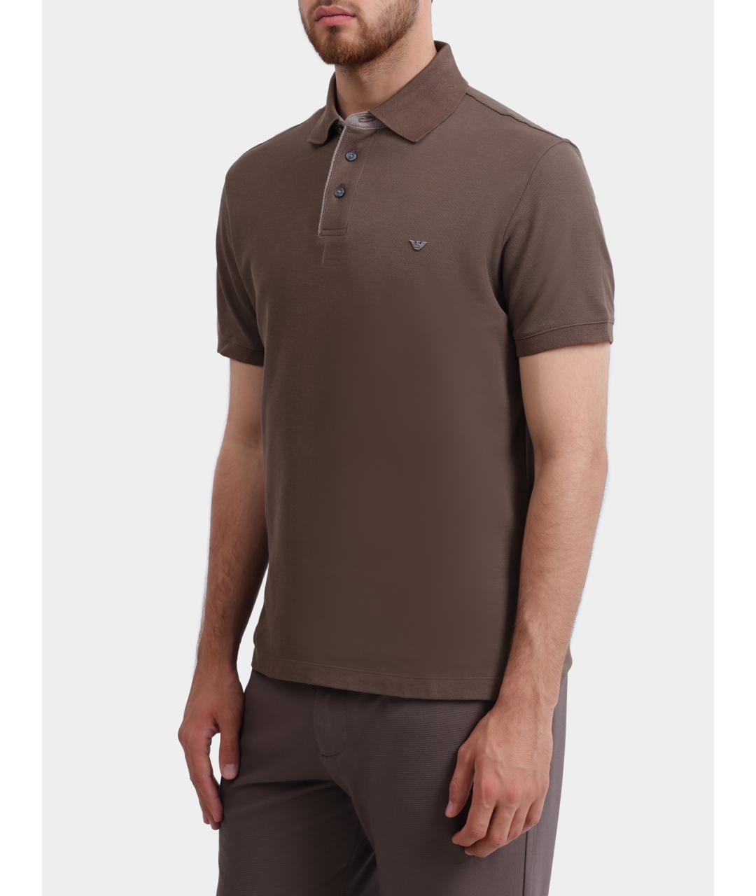 EMPORIO ARMANI Коричневое хлопковое поло с коротким рукавом, фото 3