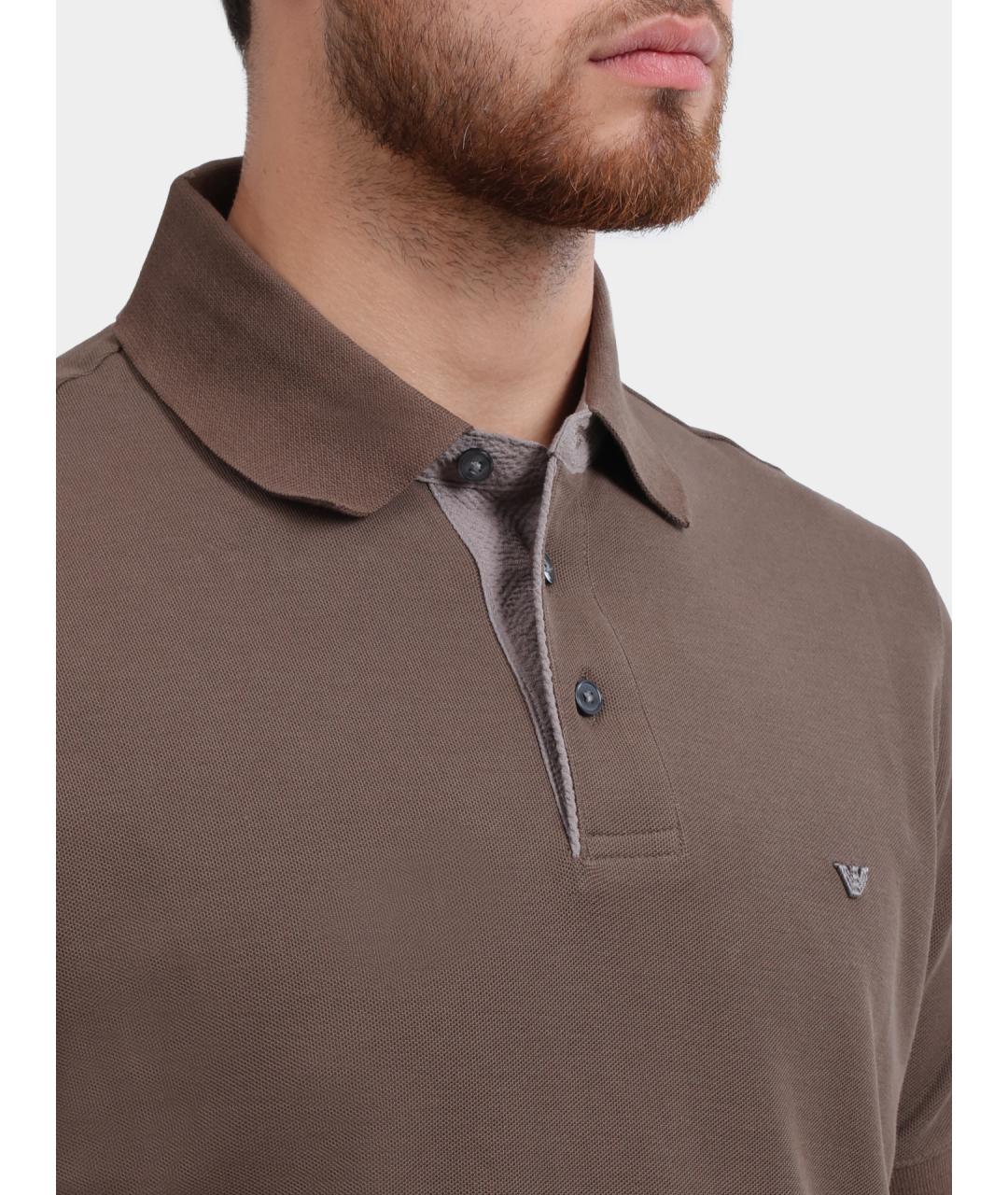 EMPORIO ARMANI Коричневое хлопковое поло с коротким рукавом, фото 4